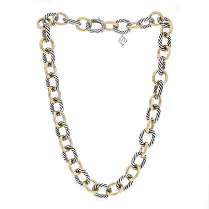 David Yurman Sterling Silver 18K Yellow Gold 12mm Large Oval Link Necklace 3 of 5