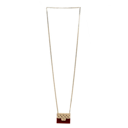 Chanel Metal Resin Lambskin Flap Bag Long Necklace Gold Red 3 of 5