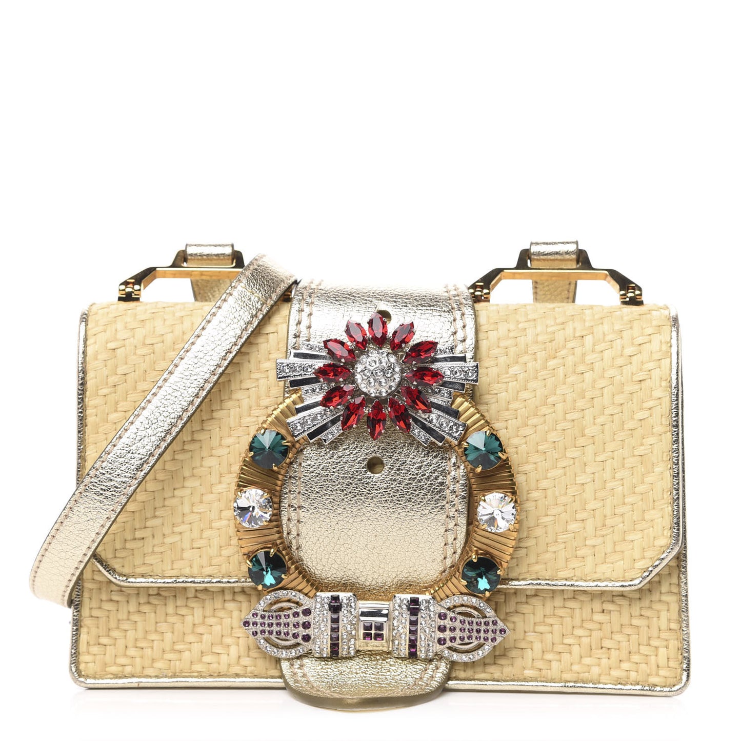 Raffia Madras Crystal Embellished Lady Shoulder Bag Naturale Pirite