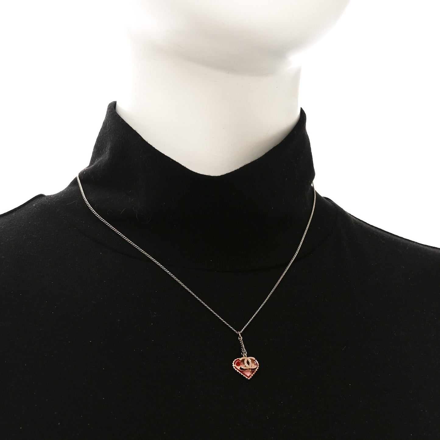 Enamel Heart CC Charm Necklace Gold