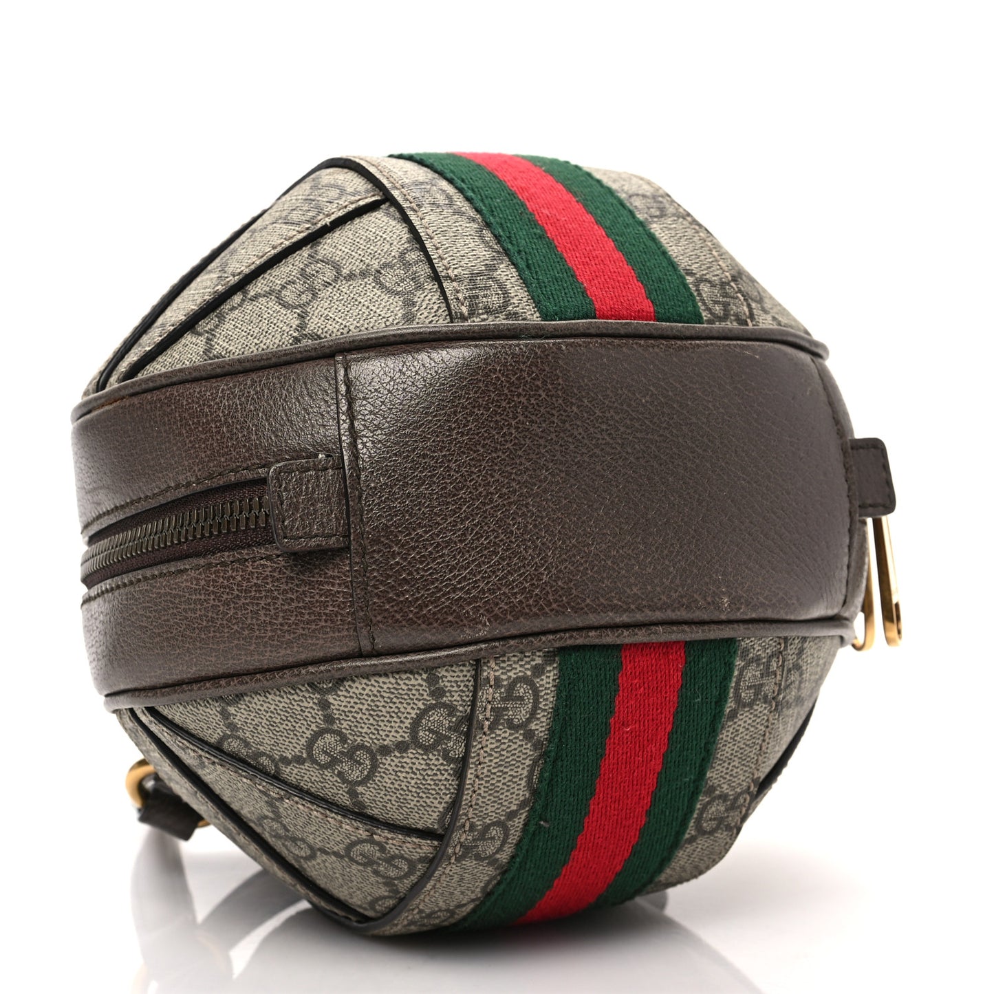 GG Supreme Monogram Textured Dollar Calfskin Web Mini Ophidia Basketball Shaped Shoulder Bag Beige Ebony New Acero