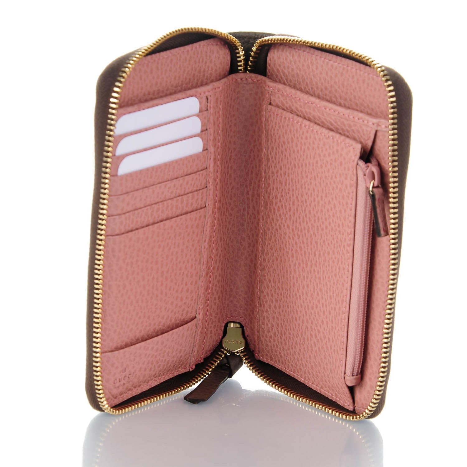 Gucci Dollar Calfskin Bi-Color Medium Swing Zip Around Wallet Grey Field Soft Pink 5 of 7
