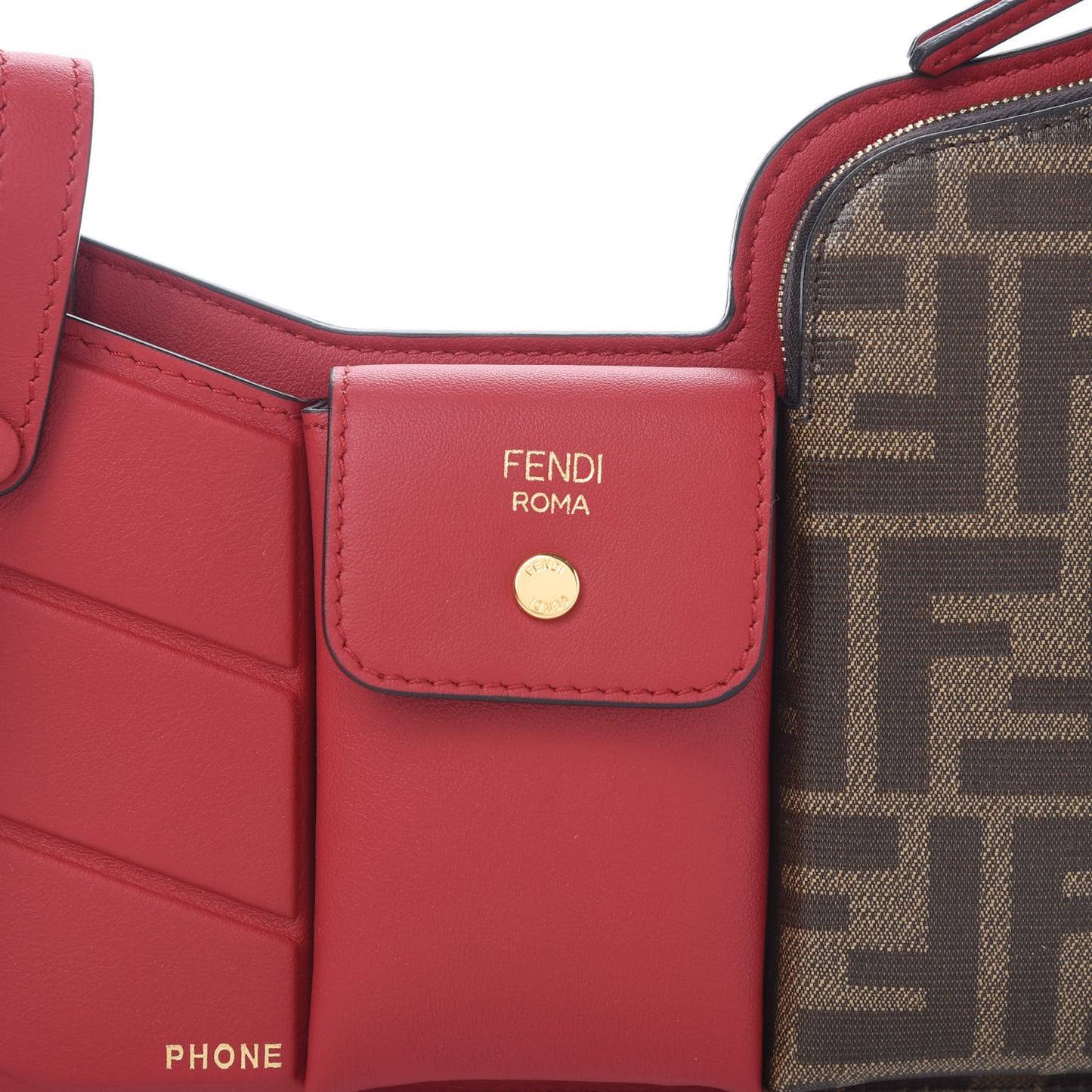 Vitello Grace Glazed Fabric FF 1974 3 Pocket Mini Crossbody Bag Fragola Mogano Panna