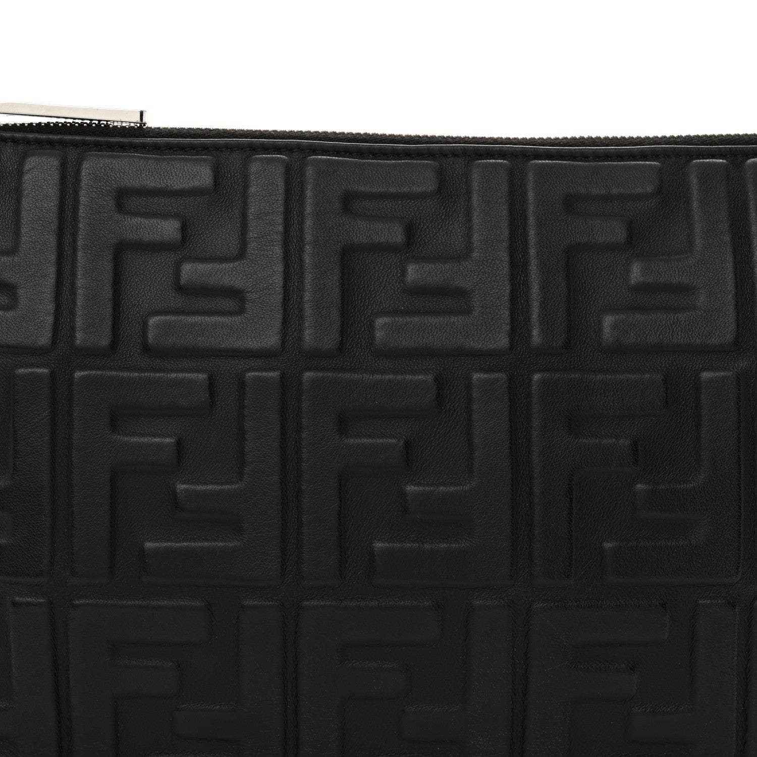 Fendi Vitello Grace FF 1974 Embossed Flat Pouch Black 8 of 12