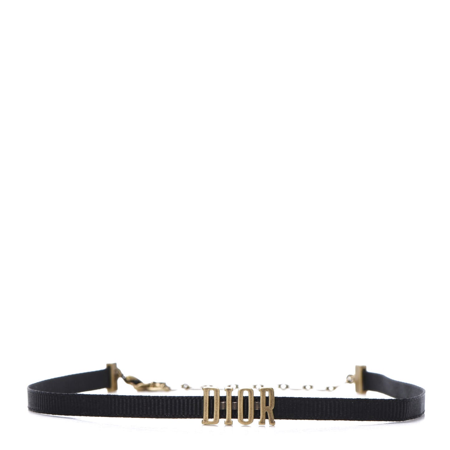 Grosgrain Ribbon Dior Logo Choker Necklace Black
