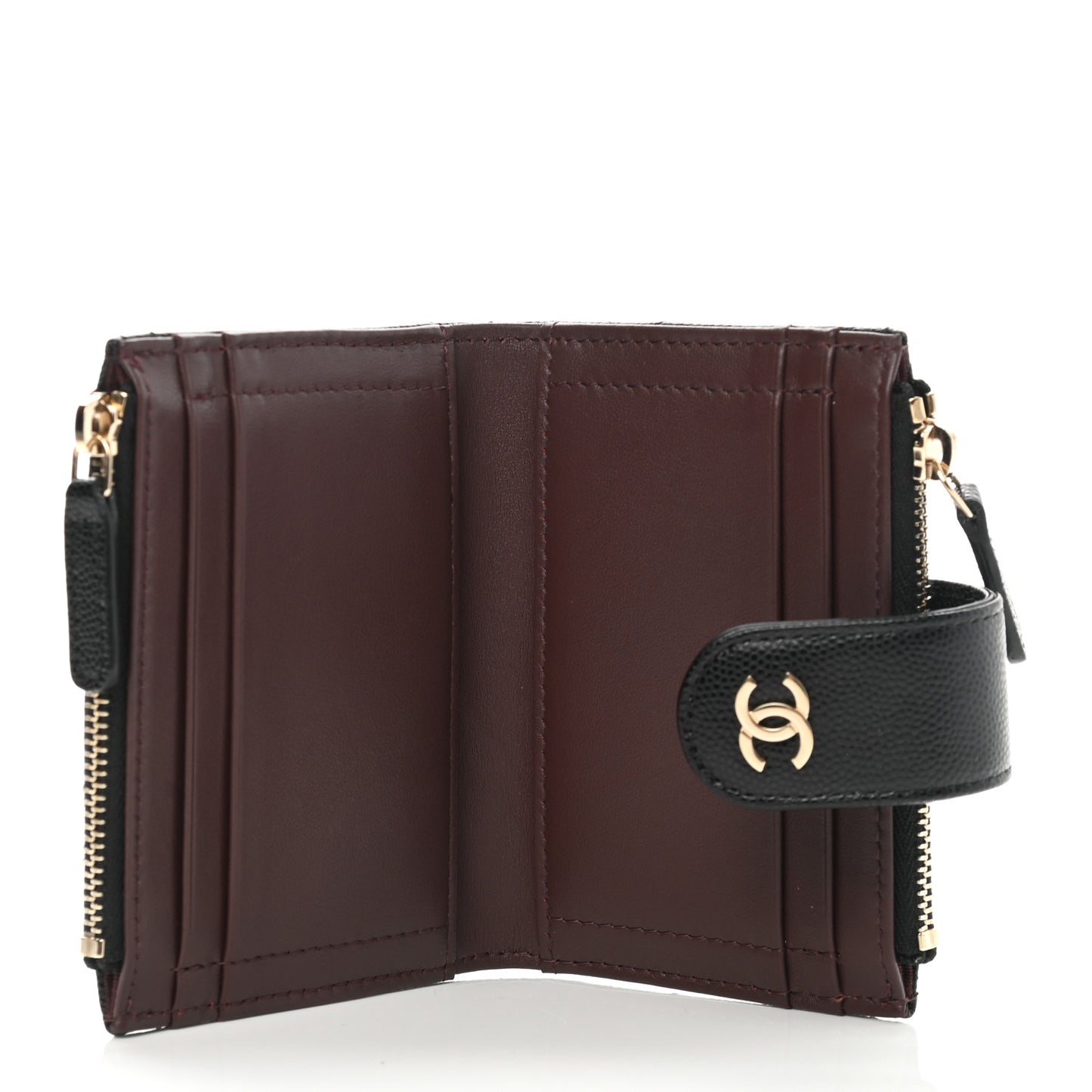 Caviar Quilted Compact Zipped Pocket Wallet Black