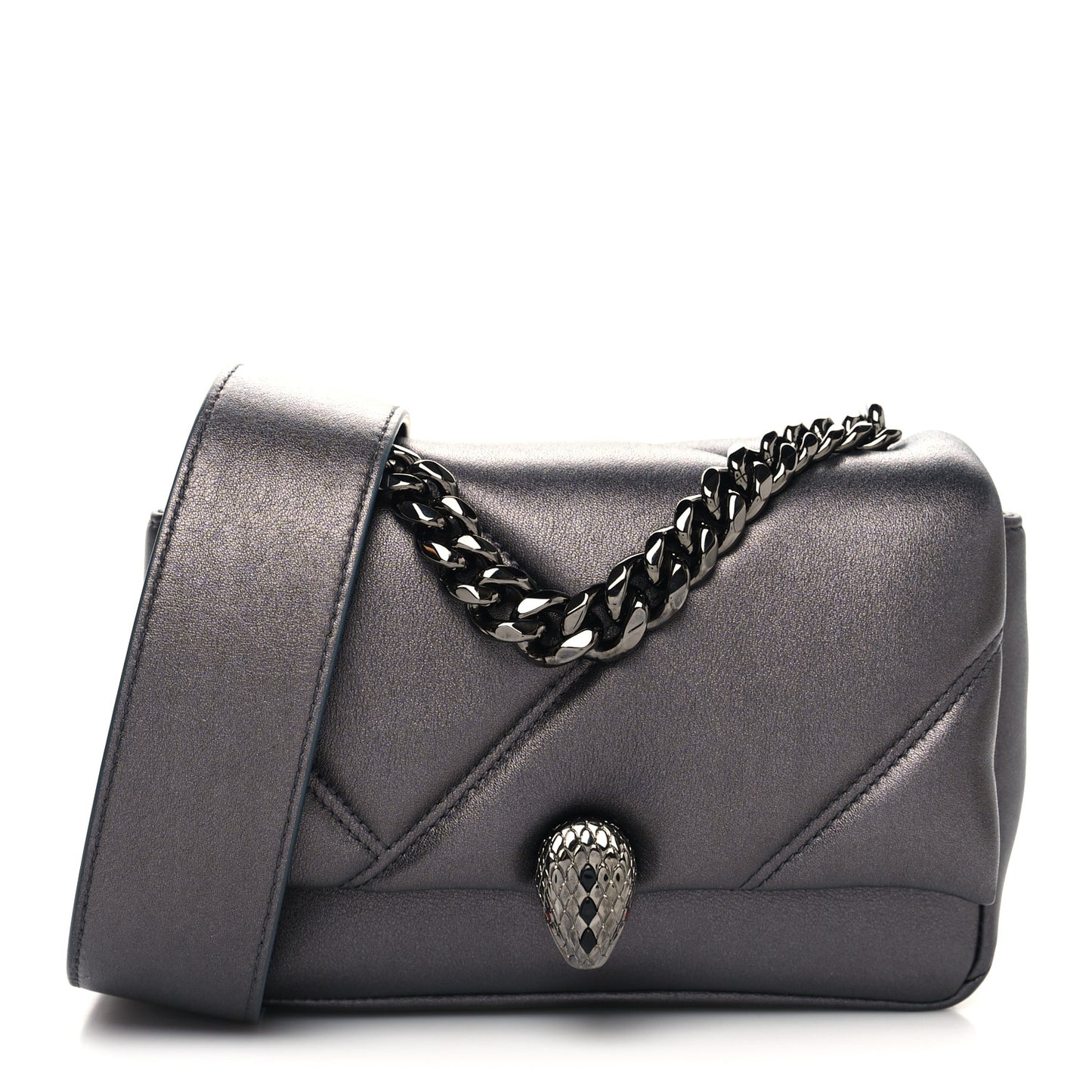 Metallic Calfskin Matelasse Mini Serpenti Cabochon Crossbody Bag Gray