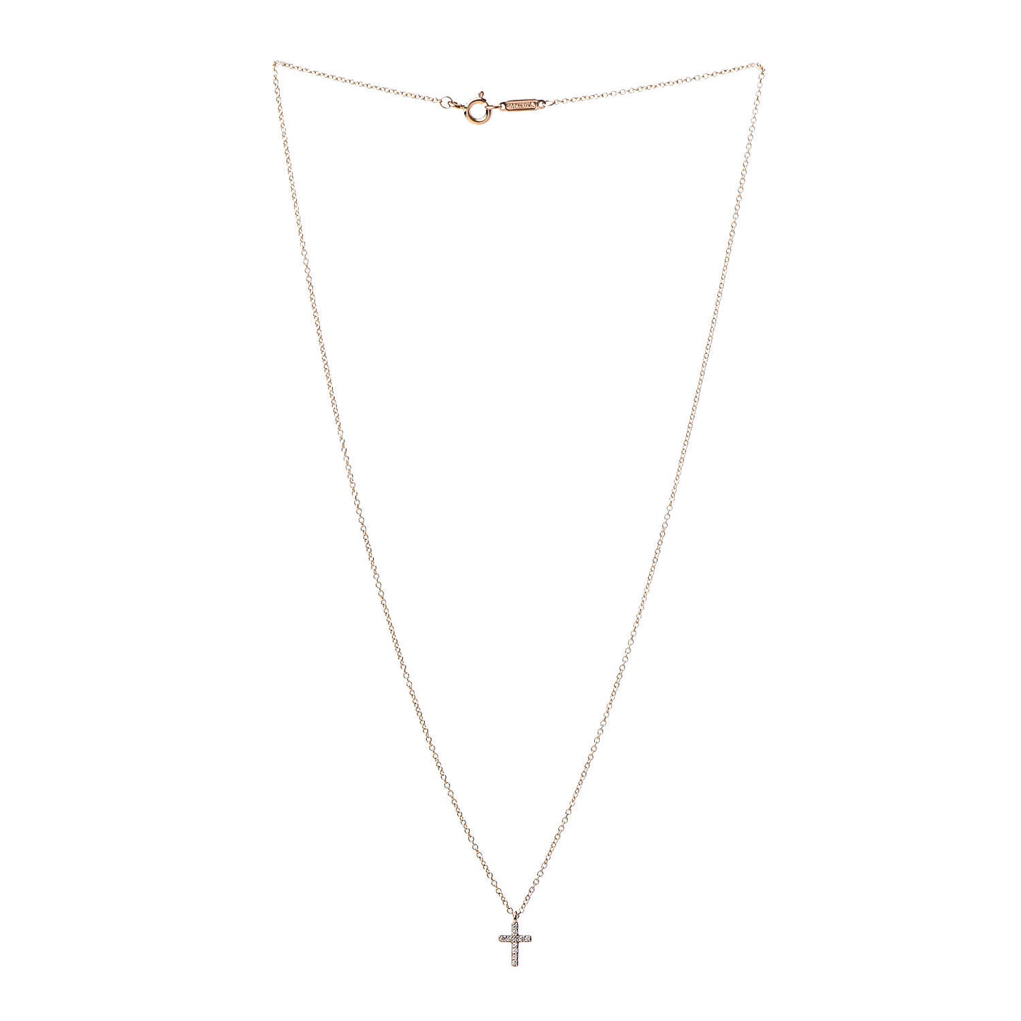 18K Rose Gold Diamond Mini Cross Pendant Necklace