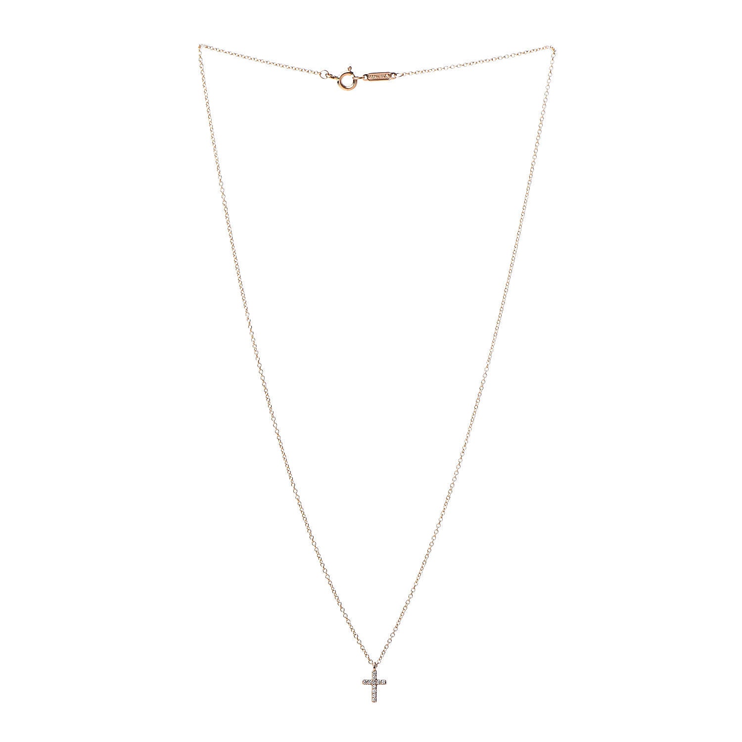 Tiffany 18K Rose Gold Diamond Mini Cross Pendant Necklace 3 of 6