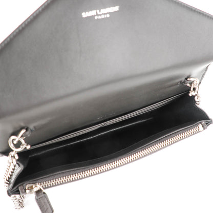 Saint Laurent Calfskin Crocodile Embossed Monogram Chain Wallet Dark Anthracite 5 of 8