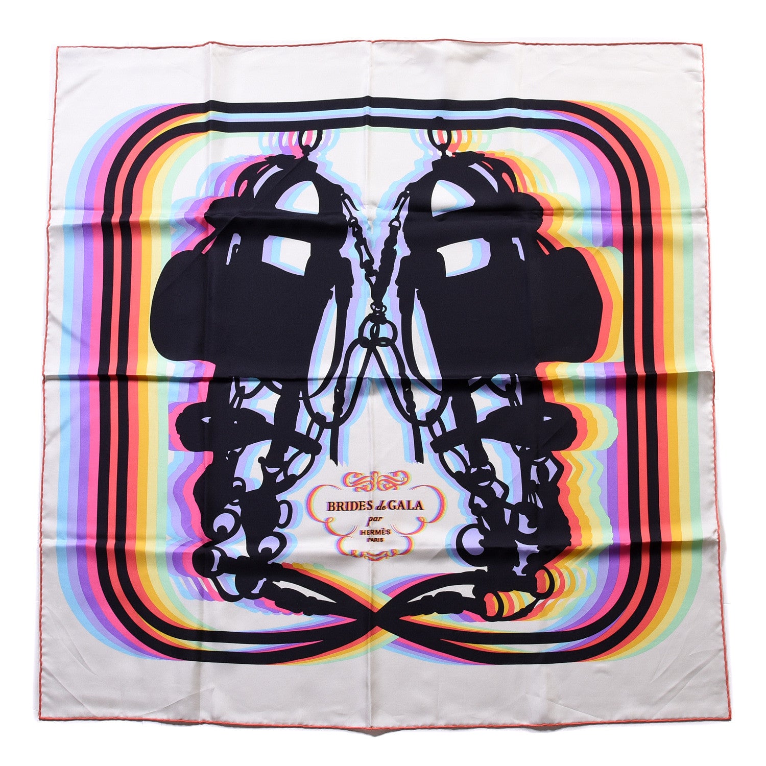 Hermes Silk Brides De Gala Shadow Scarf 90 Creme Black Rose Fluo 1 of 6