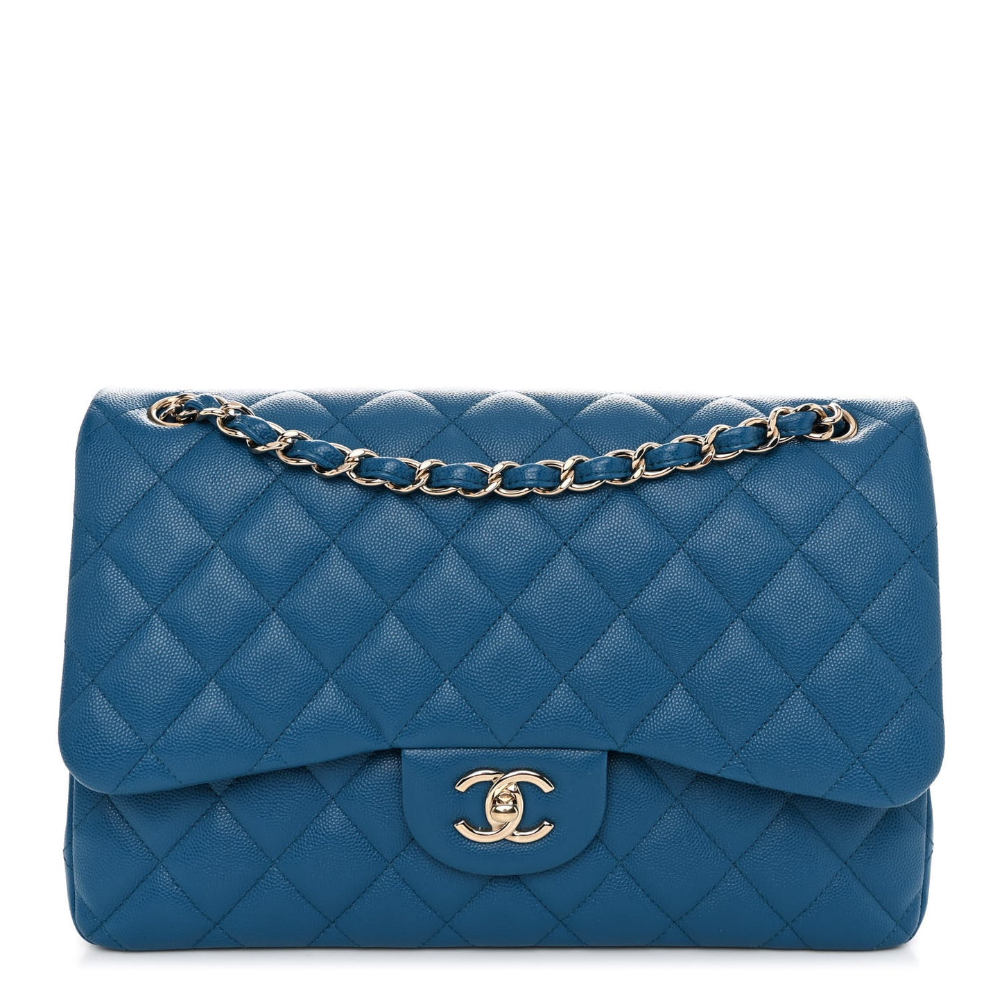 Caviar Quilted Jumbo Double Flap Blue