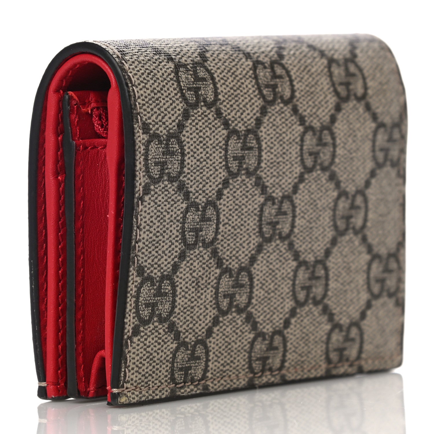 Gucci GG Supreme Monogram Cherry Embellished Card Case Wallet Hibiscus Red 3 of 9
