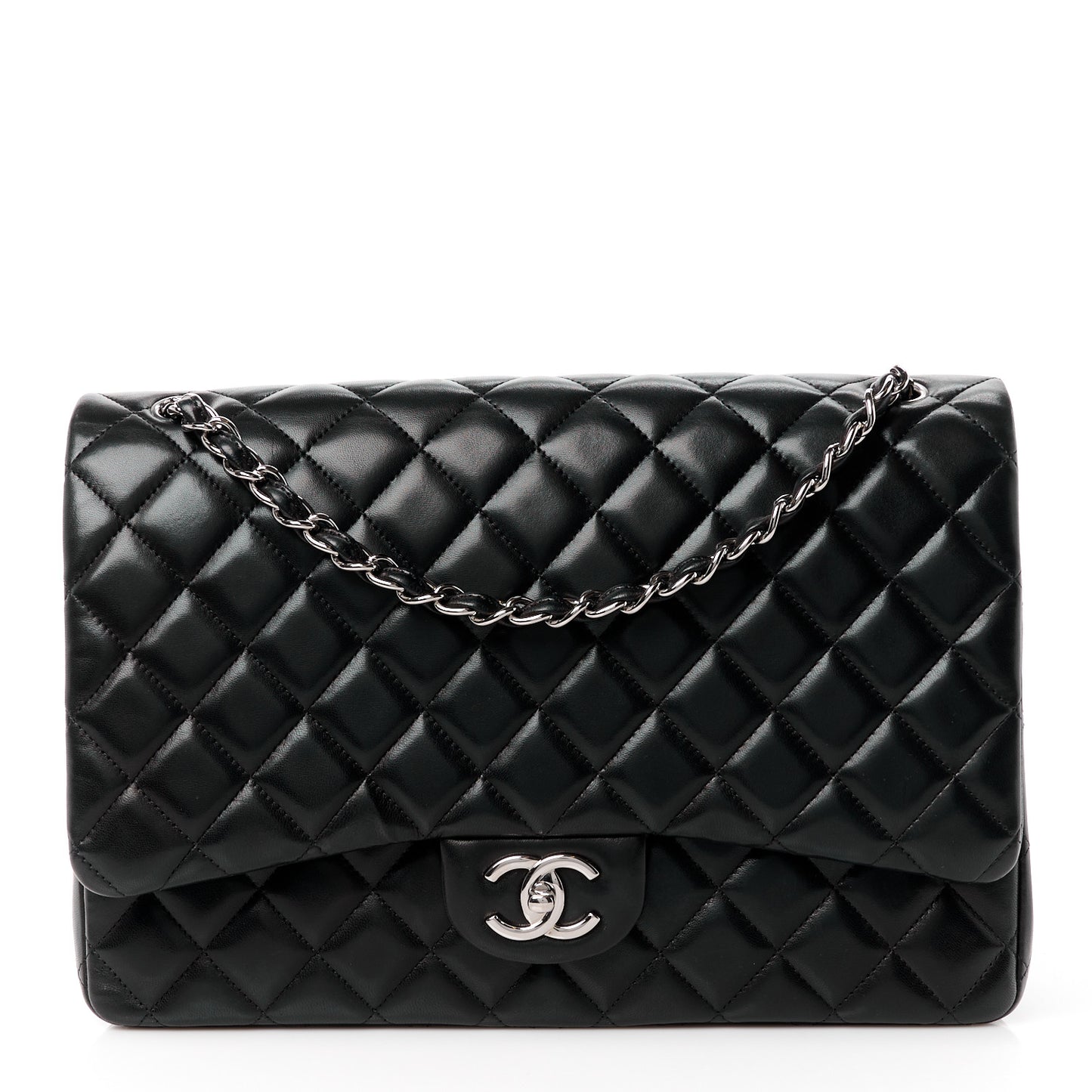Lambskin Quilted Maxi Double Flap Black