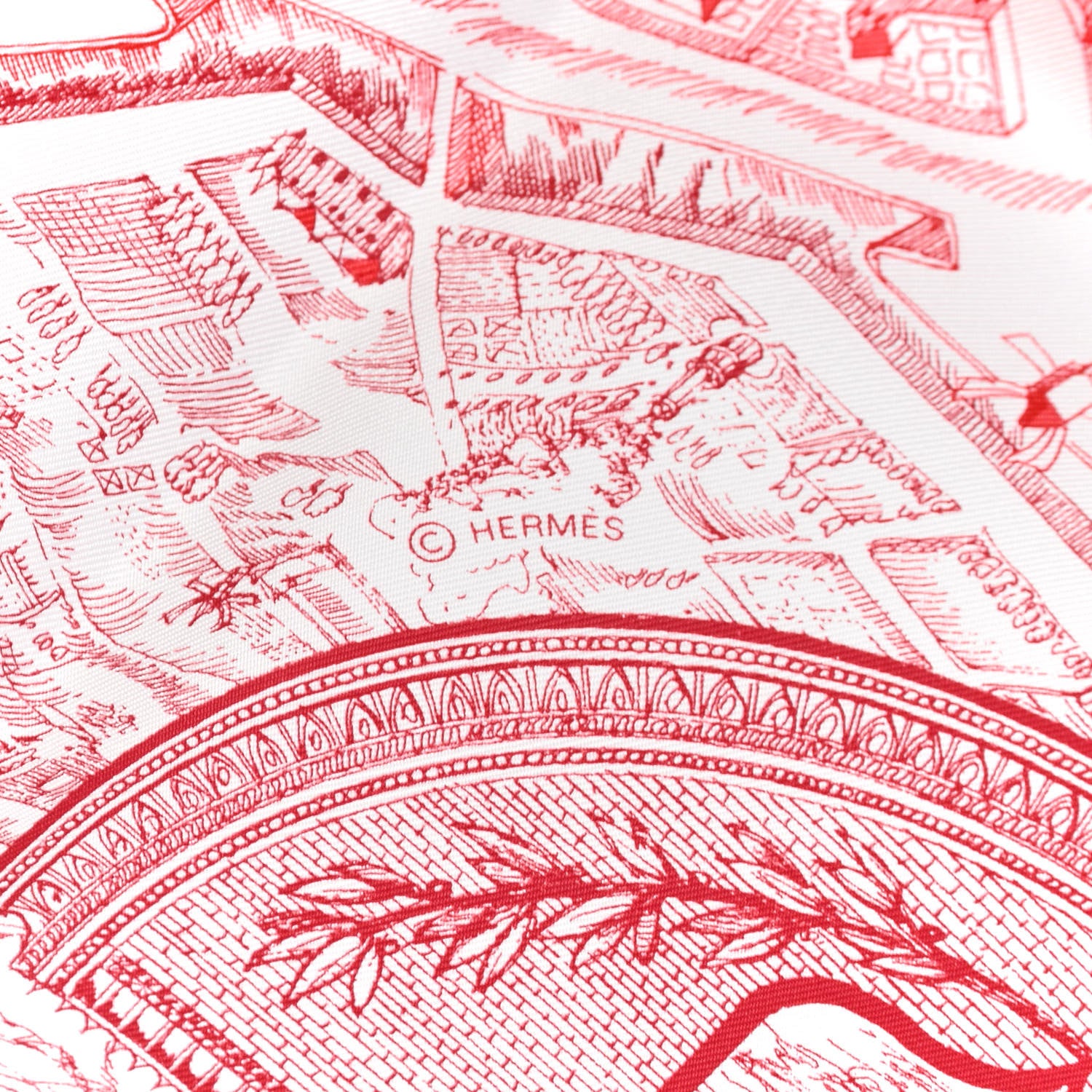 Hermes Silk La Cite Cavaliere Scarf 90 White Rouge Bordeaux 3 of 6
