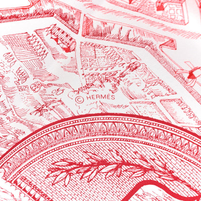 Hermes Silk La Cite Cavaliere Scarf 90 White Rouge Bordeaux 3 of 6