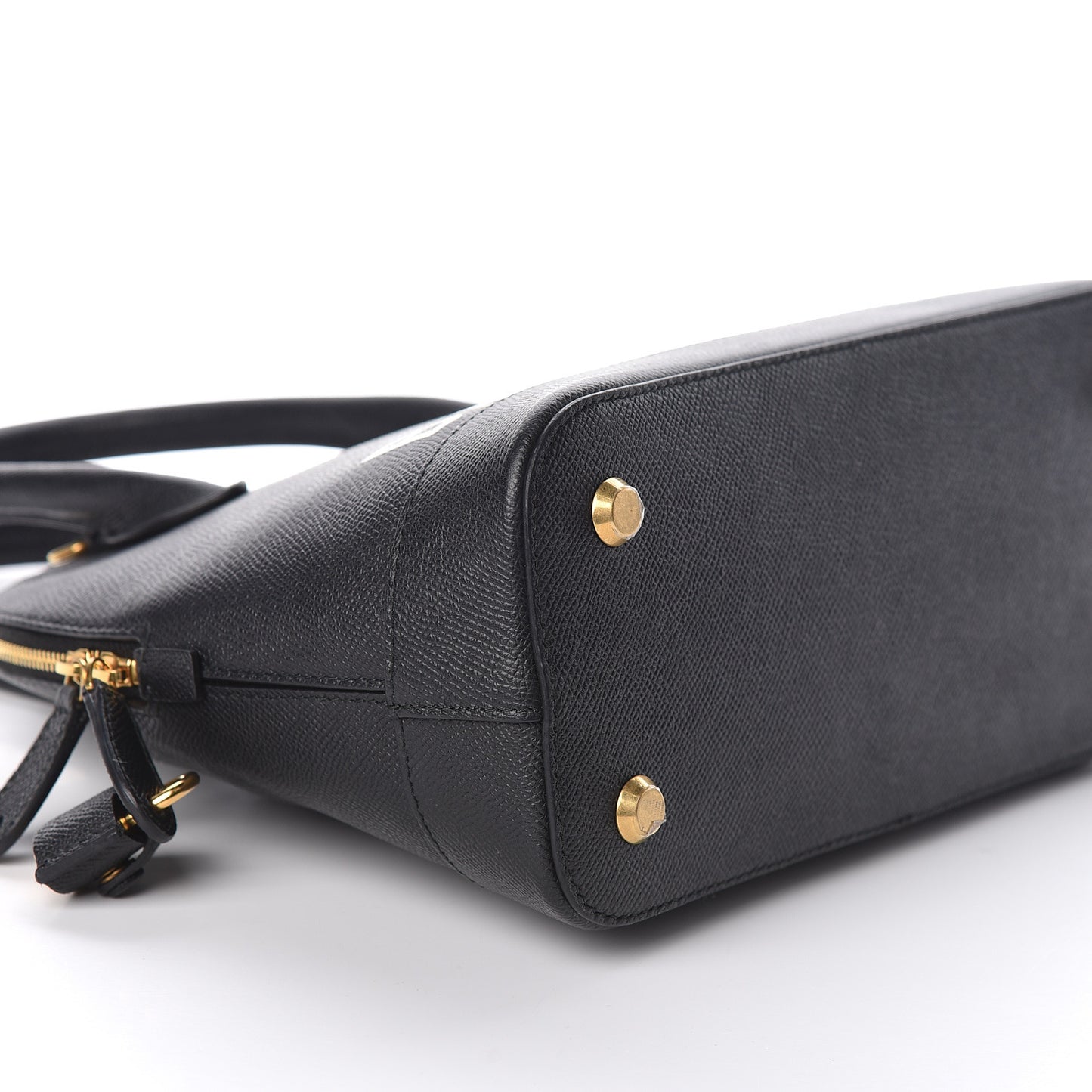 Signature Grained Calfskin Logo S Ville Top Handle Bag Black White