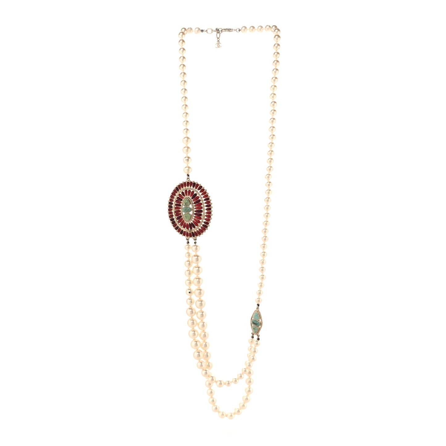 Graduated Pearl Enamel Gripoix Necklace Turquoise Burgundy