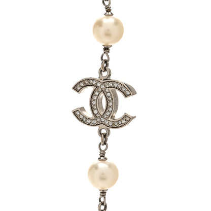 Chanel Graduated Pearl Crystal CC Long Necklace Silver 5 of 6