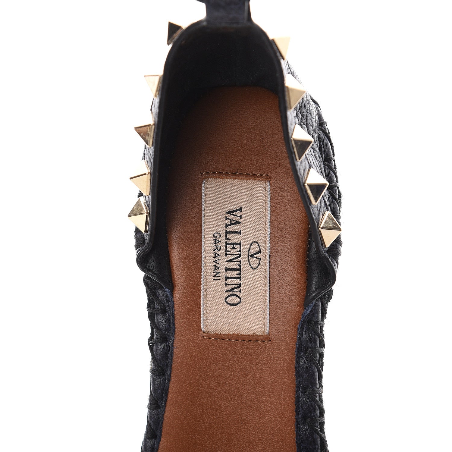Valentino Garavani Grained Calfskin Rockstud Ankle Wrap Espadrille 15/85mm Wedges 35 Deep Denim 6 of 7