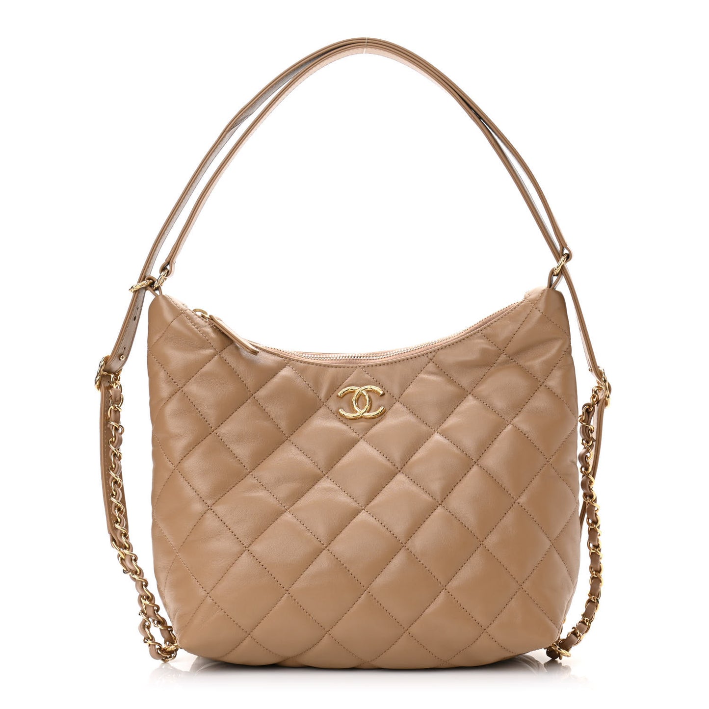 Lambskin Quilted Hobo Beige