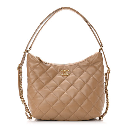 Chanel Lambskin Quilted Hobo Beige 1 of 11