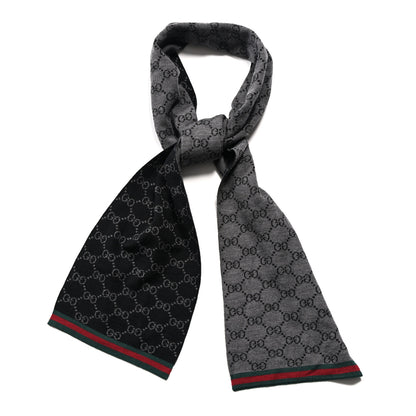 Gucci Wool Jacquard Monogram Web Scarf Lead Dark Green 1 of 3