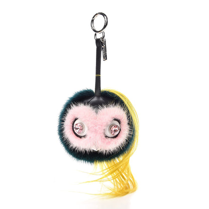 Fendi Mink Goat Fur QuTweet Jungle Bag Bug Charm Green Yellow Pink 1 of 5
