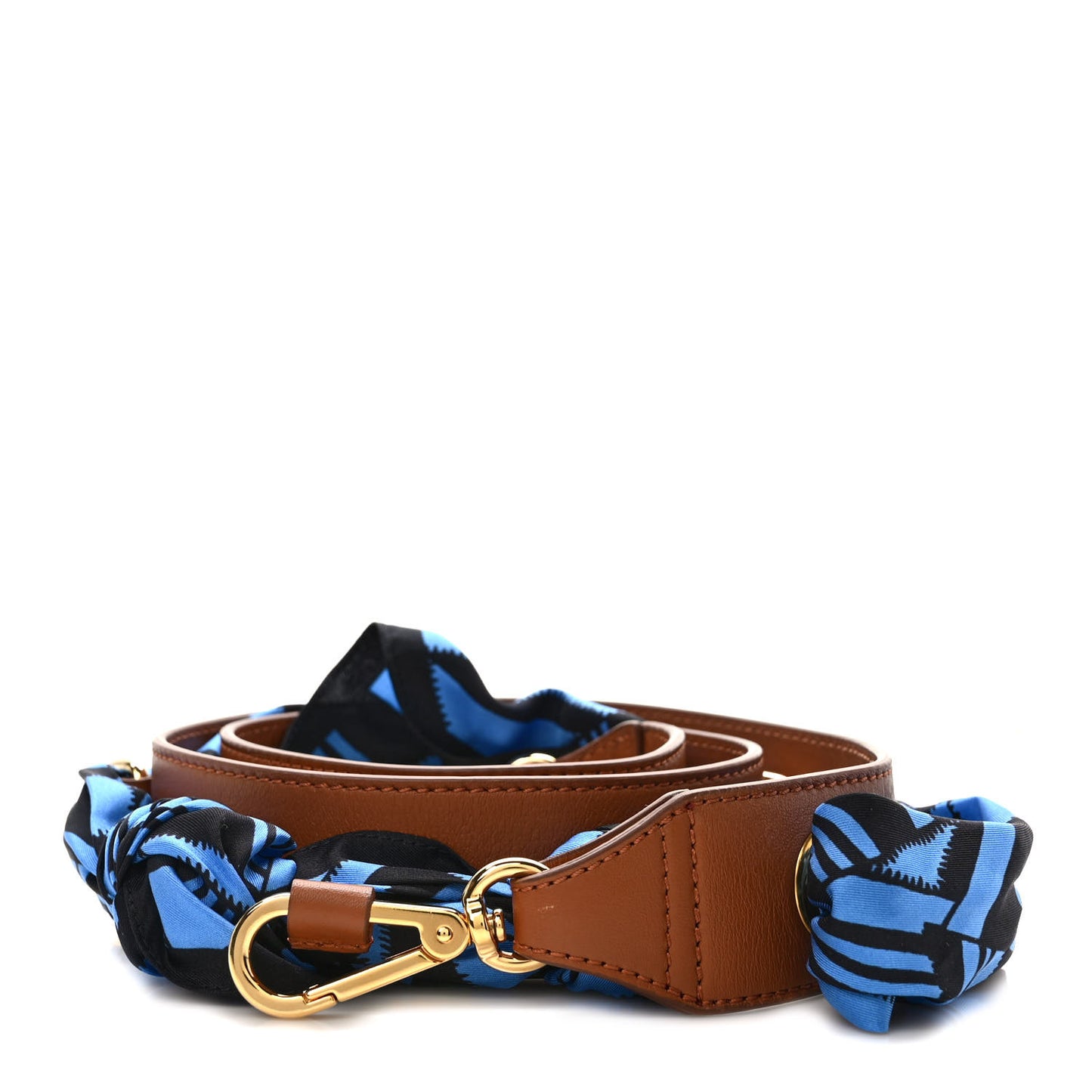 Calfskin Silk Little Horses Scarf Strap Brown Blue