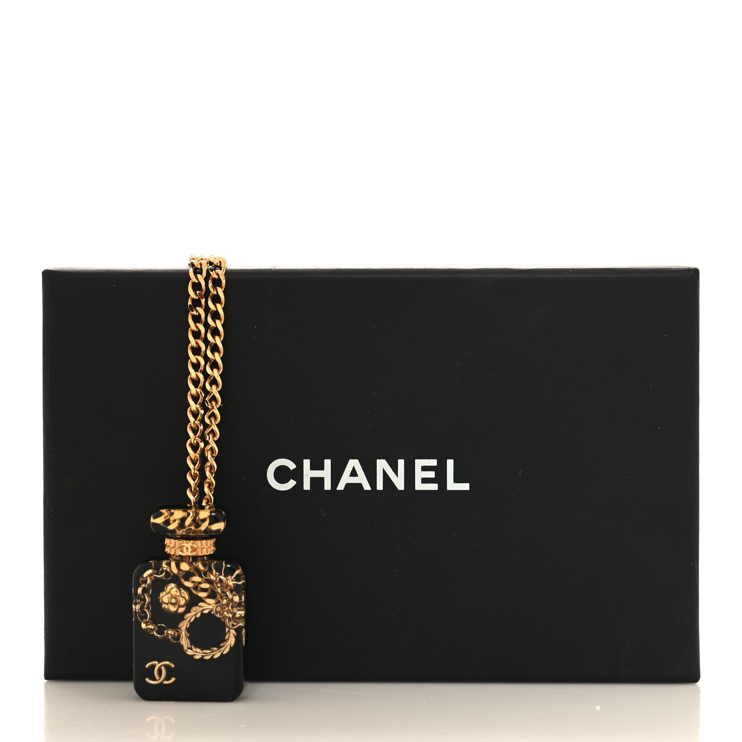 Chanel Resin CC Perfume Bottle Necklace Black Gold 1599205