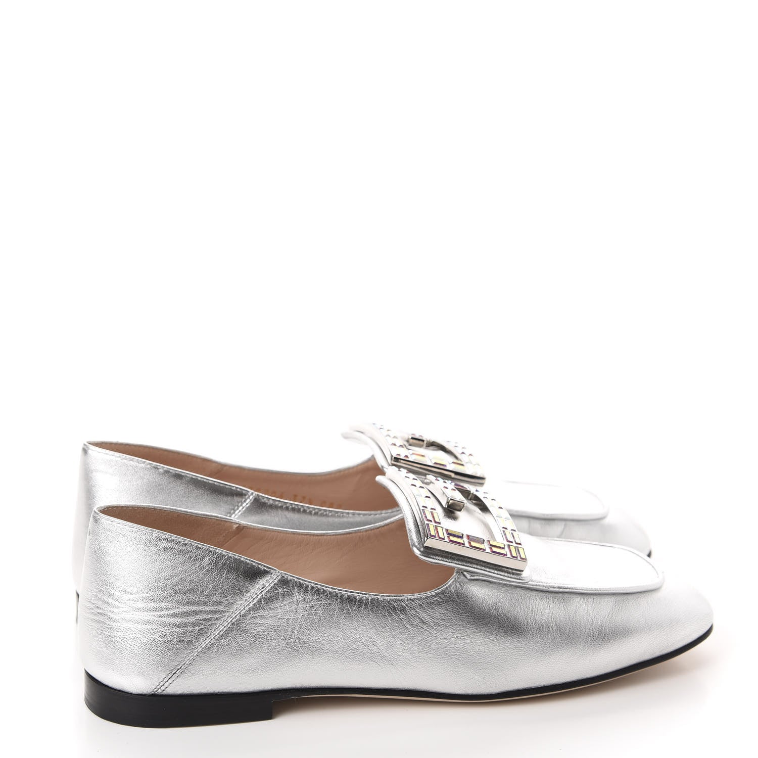 Gucci Metallic Nappa Crystal Square G Madelyn Loafers 37.5 Silver 4 of 11