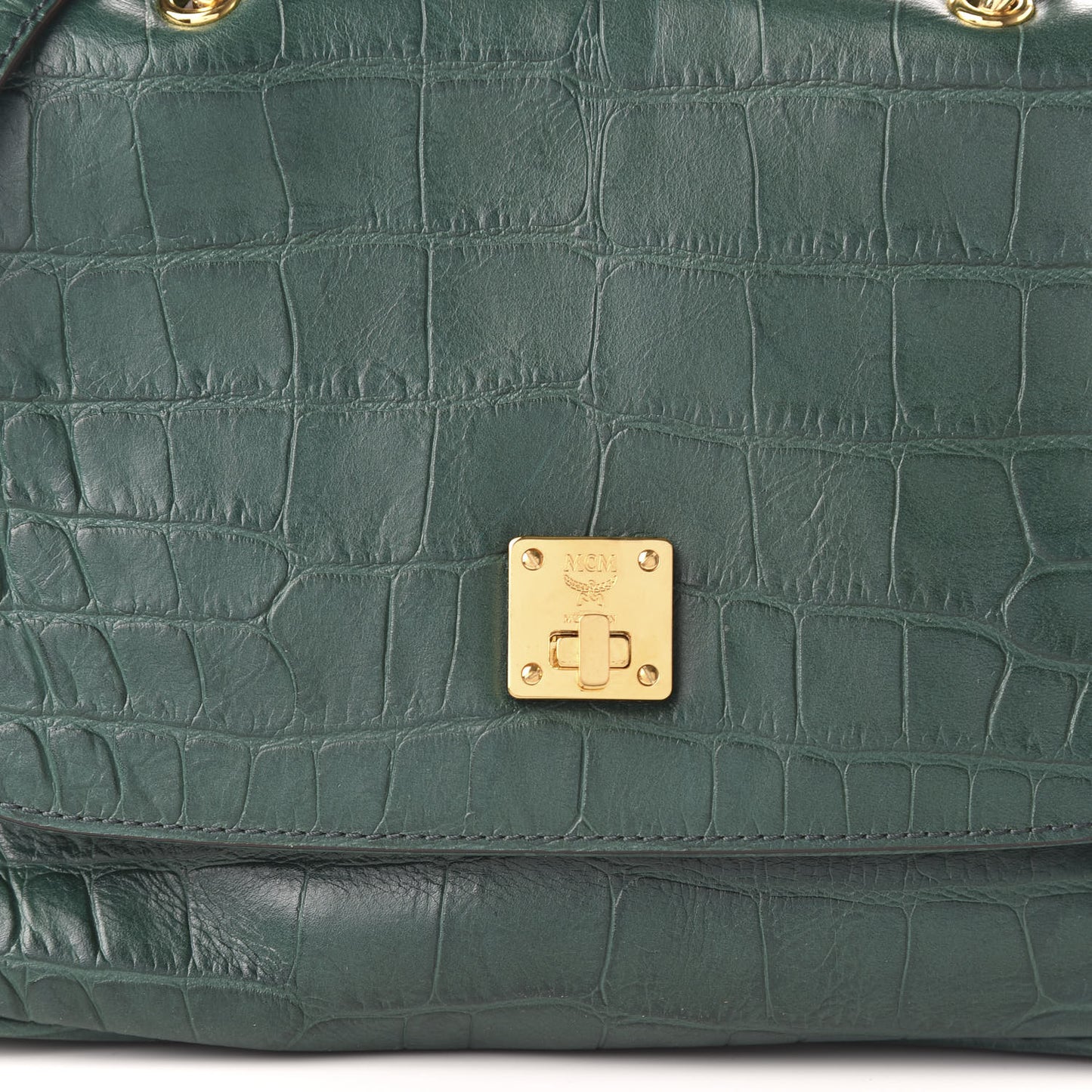 Calfskin Crocodile Embossed Top Handle Shoulder Bag Green