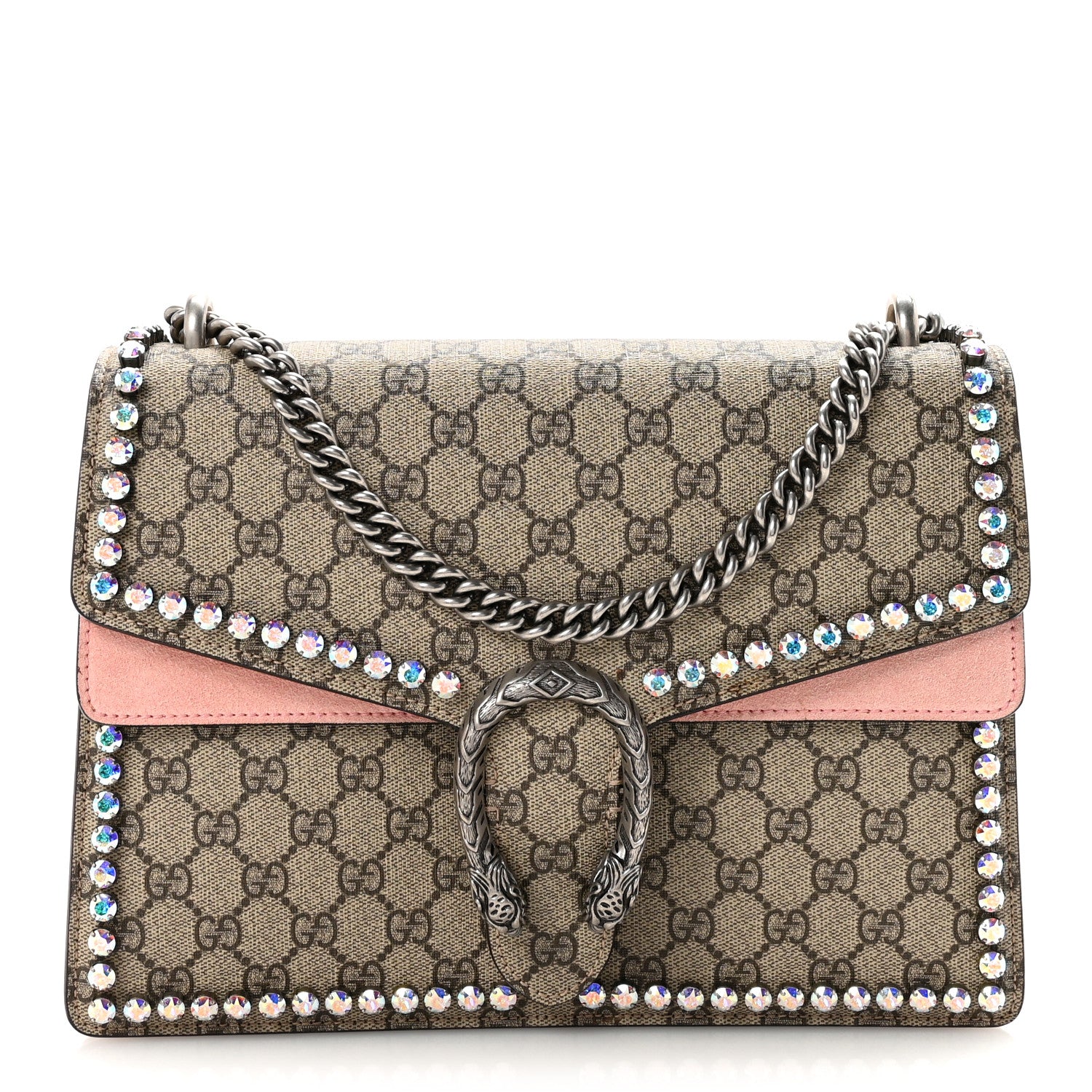Gucci GG Supreme Monogram Suede Crystal Medium Dionysus Shoulder Bag Beige Ebony Light Peonia 1 of 10