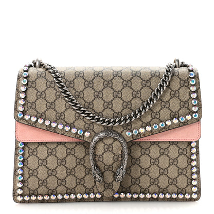 Gucci GG Supreme Monogram Suede Crystal Medium Dionysus Shoulder Bag Beige Ebony Light Peonia 1 of 10
