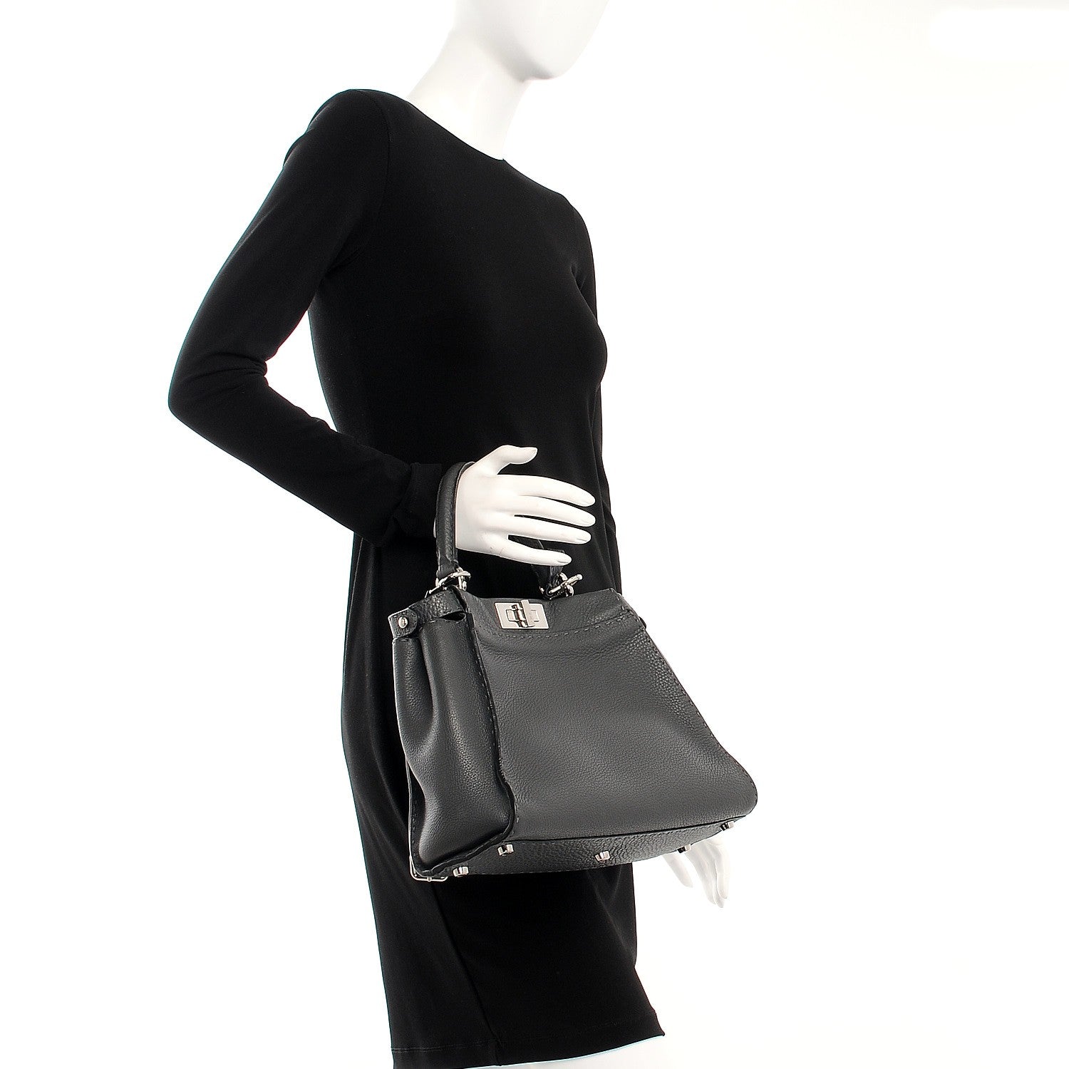 Fendi Cuoio Romano Selleria Bi-Color Large Peekaboo Iconic Satchel Asfalto Latte 3 of 13