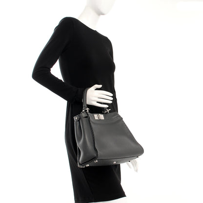 Fendi Cuoio Romano Selleria Bi-Color Large Peekaboo Iconic Satchel Asfalto Latte 3 of 13