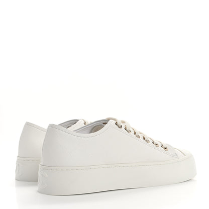 Chanel Lambskin Printed Logo Sneakers 37 White 5 of 10