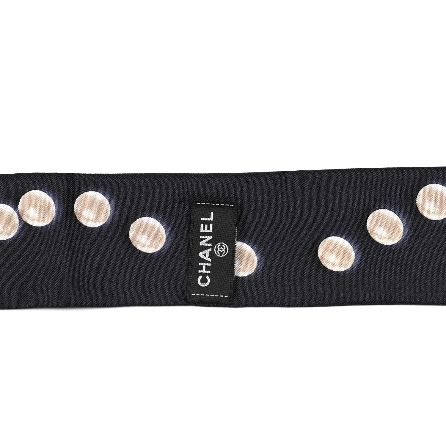 Chanel Silk Pearl CC Slim Bandeau Scarf Navy 3 of 4