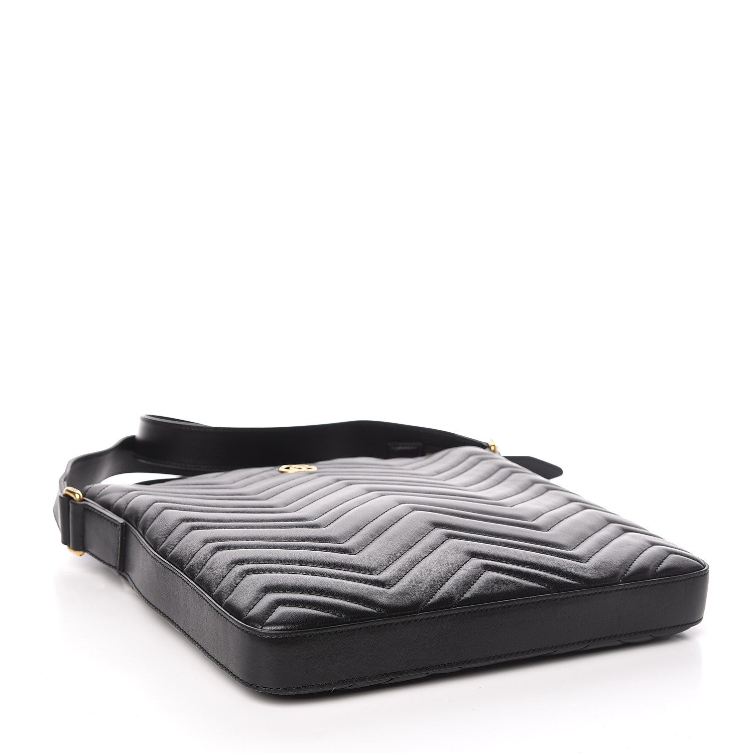 Gucci Calfskin Matelasse GG Marmont Flat Messenger Bag Black 4 of 11