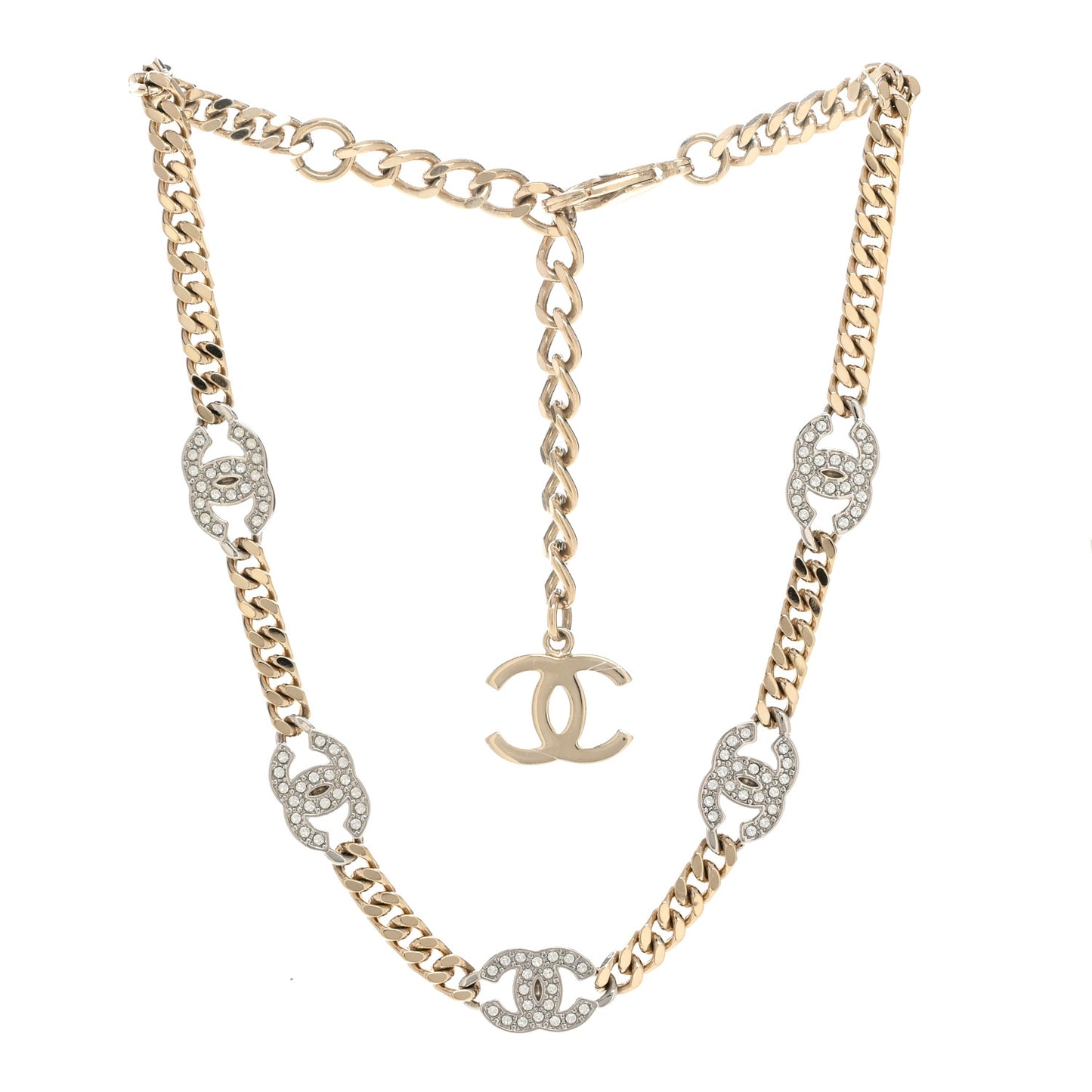Crystal Chain CC Link Choker Gold Silver