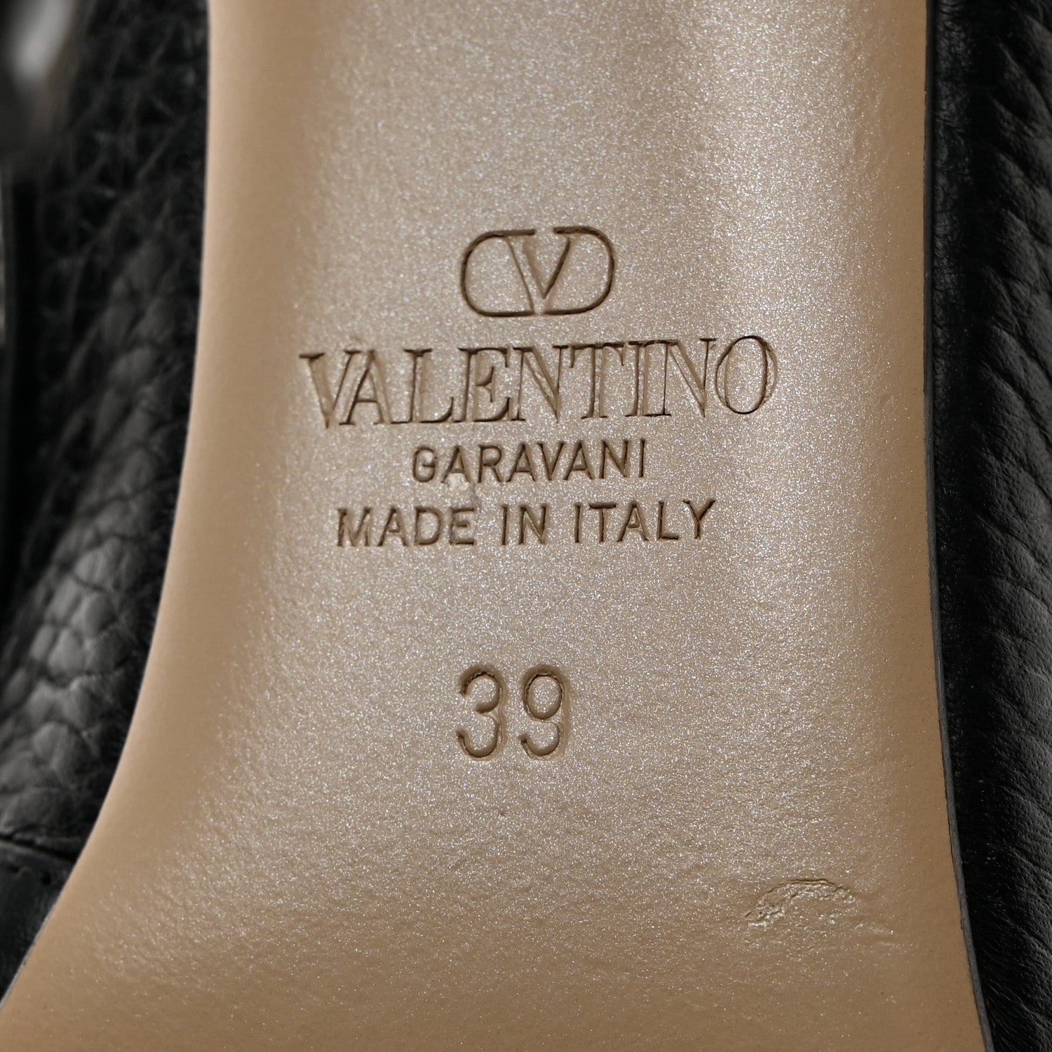 Valentino Garavani Pebbled Calfskin Rockstud Ankle Strap 100mm Pumps 39 Black 7 of 7