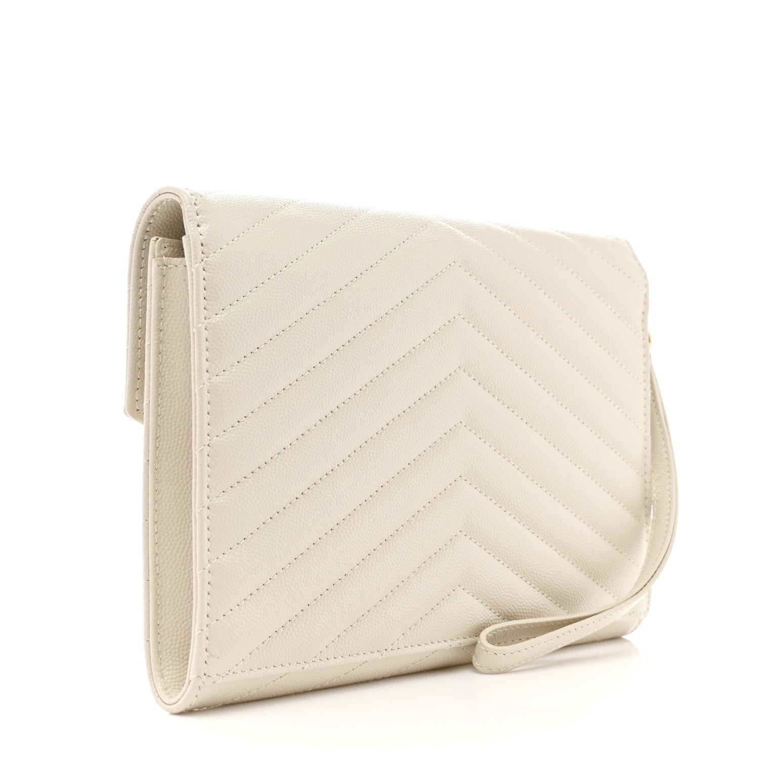 Saint Laurent Grain De Poudre Matelasse Chevron Monogram Envelope Clutch Crema Soft 3 of 12