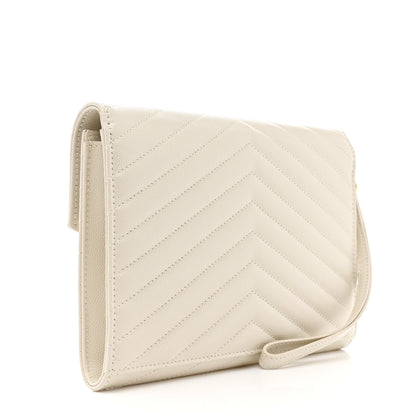 Saint Laurent Grain De Poudre Matelasse Chevron Monogram Envelope Clutch Crema Soft 3 of 12