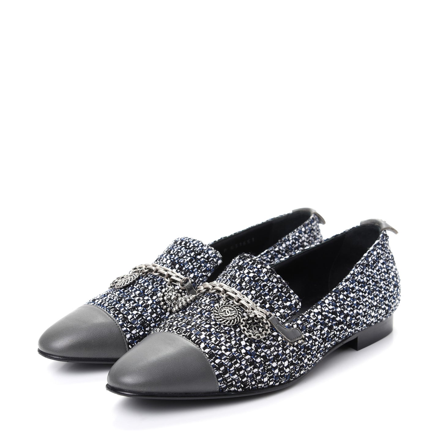 Tweed Lambskin Cap Toe Charm Loafers 36.5 Black Multicolor