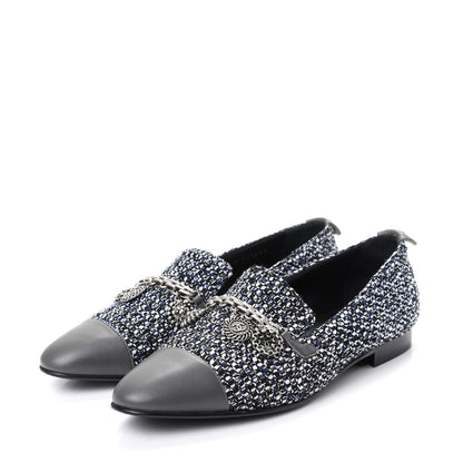 Chanel Tweed Lambskin Cap Toe Charm Loafers 36.5 Black Multicolor 3 of 10