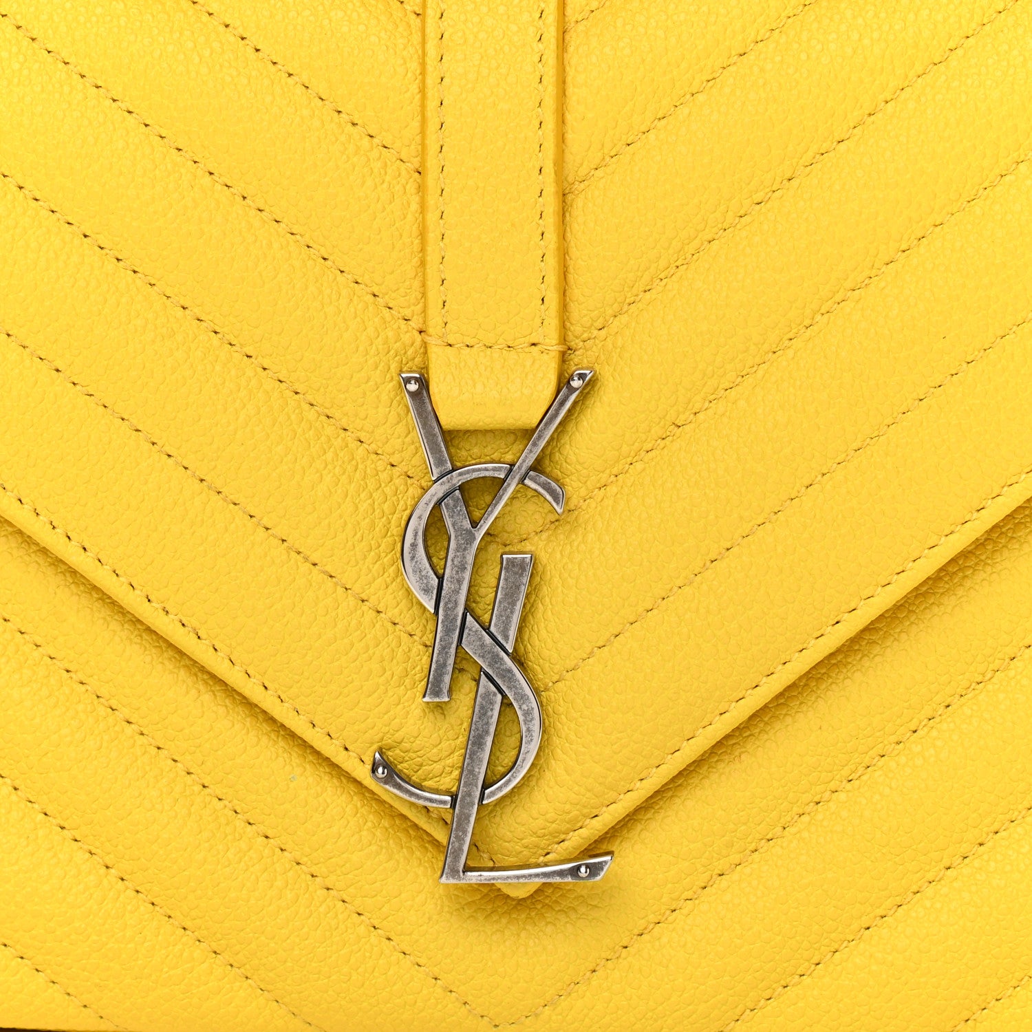 Saint Laurent Grained Calfskin Matelasse Chevron Medium Monogram Chain Bag Mimosa 7 of 10