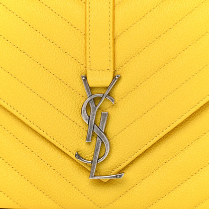 Saint Laurent Grained Calfskin Matelasse Chevron Medium Monogram Chain Bag Mimosa 7 of 10