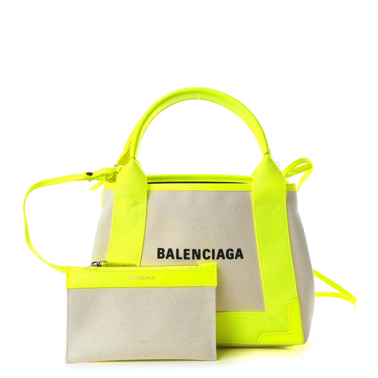 Cotton Canvas Satin Calfskin Navy Cabas XS Natural Fluo Yellow