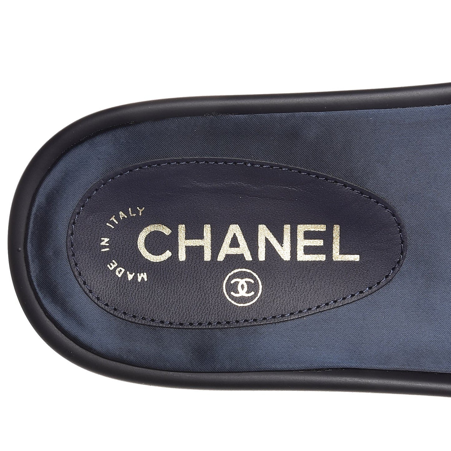 Satin Chain Flat Sandals 38 Marine