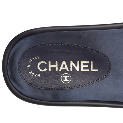 Chanel Satin Chain Flat Sandals 38 Marine 8 of 8